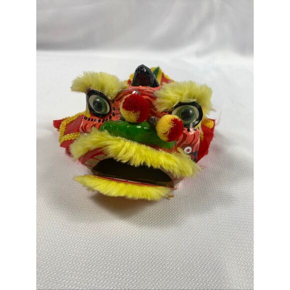 Vintage Chinese Paper Mache Lion Dance Puppet Head Red Yellow Decorative - Picture 2 of 5